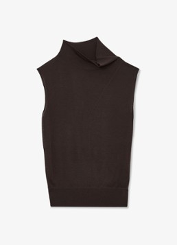 Reiss Dames Honey top van wol met col in de kleur Chocolate Brown / Bruin