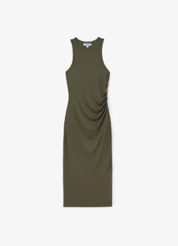 Reiss Dames Lola midi jurk met plooidetail in de kleur Khaki Green / Groen