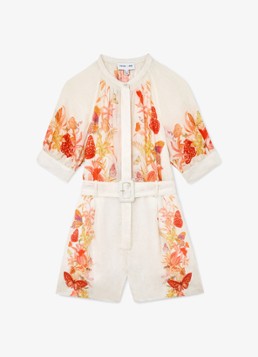 Reiss Dames Lucia straight fit playsuit met strikceintuur en bloemenprint in de kleur Oranje