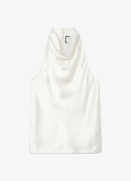 Reiss Dames Kora mouwloze top van zijde met watervalhals in de kleur Ivory / Beige