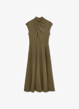 Reiss Dames ALMA midi A-lijn jurk met plooien in de kleur Khaki