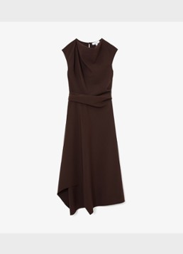 Reiss Dames Camilla midi jurk met asymmetrische zoom in de kleur Bruin