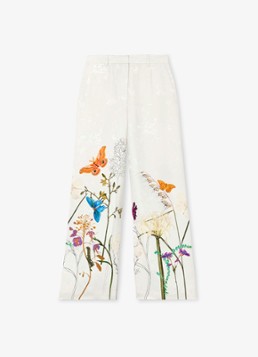 Reiss Dames Frankie high waist wide fit pantalon met bloemenprint in de kleur Creme