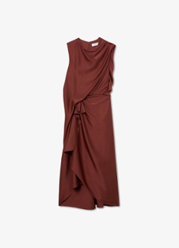 Reiss Dames MABEL midi jurk van satijn met ruches in de kleur Roestbruin