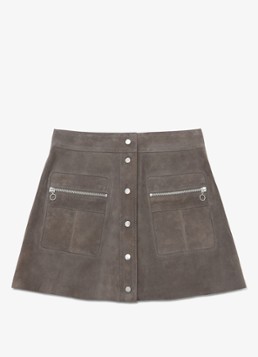 Reiss Dames Tia minirok van geitensuède met ritszakken in de kleur Dark Grey / Grijs