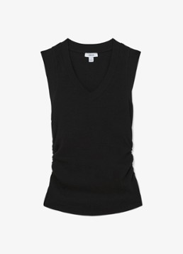 Reiss Dames SANDY Stretch-Cotton Rib Ruched V-Neck Vest in de kleur Black / Zwart