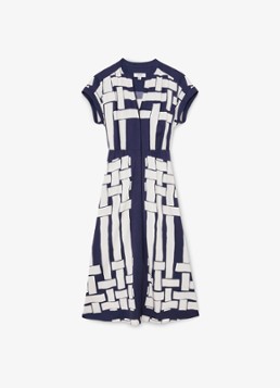Reiss Dames Samira midi jurk met print en strikceintuur in de kleur Navy / Ivoor