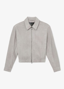 Reiss Dames Lottie cropped bomberjack van geitensuède in de kleur Light Grey / Grijs
