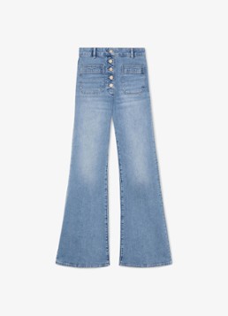 Reiss Dames Cali high waist flared jeans met opgestikte zakken in de kleur Light Blue / Lichtblauw