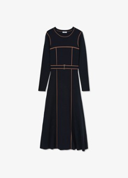 Reiss Dames ETTA midi ribgebreide jurk met ceintuur in de kleur Donkerblauw
