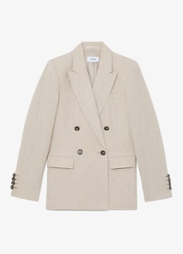 Reiss Dames Petite kit Double-breasted blazer van linnen in de kleur Creme