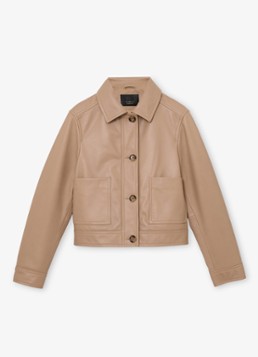 Reiss Dames Petite Sonny jack van leer met opgestikte zakken in de kleur Bruin