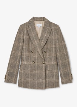Reiss Dames Petite Sybil double-breasted blazer van linnen met ruitdessin in de kleur Beige