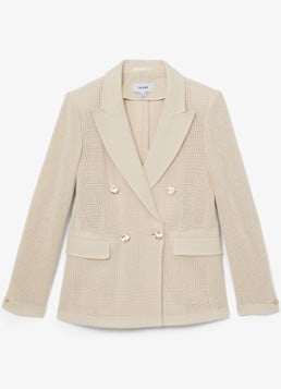 Reiss Dames Fiore double-breasted blazer met opengewerkt dessiner in de kleur Creme