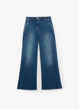 Reiss Dames Petite Addie high waist wide leg jeans met steekzakken in de kleur Denim