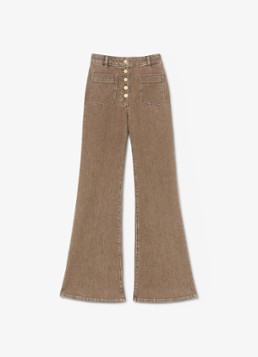 Reiss Dames Cali high waist flared fit jeans met gekleurde wassing in de kleur Lichtbruin