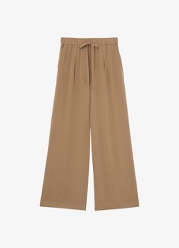 Reiss Dames Petite Maria high waist wide fit pantalon van zijde in de kleur Camel