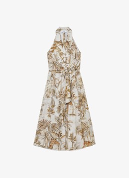 Reiss Dames Petite Tate midi jurk met print in de kleur Creme