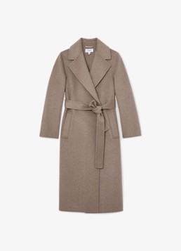 Reiss Dames Thea mantel met strikceintuur in de kleur Donkerbeige