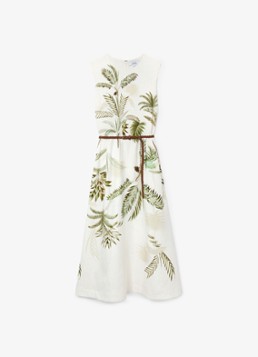 Reiss Dames Palma midi jurk van linnen met print in de kleur Ivoor