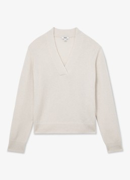 Reiss Dames Blanche fijngebreide trui van kasjmier met V-hals in de kleur Wit