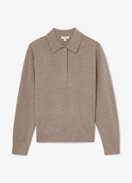Reiss Dames BROOKE pullover van wol met polokraag in de kleur Zand
