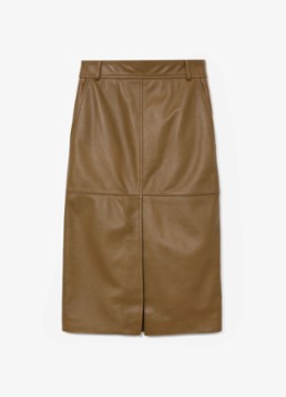 Reiss Dames Milly midi kokerrok van leer in de kleur Khaki