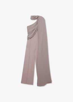 Reiss Dames Carrie one shoulder wide fit jumpsuit met cape in de kleur Donkerbeige