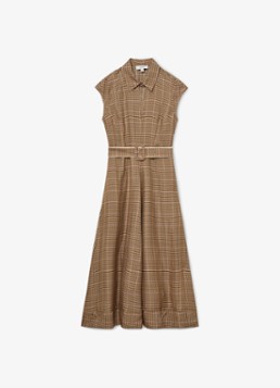 Reiss Dames Sammie midi jurk met ceintuur en ruitdessin in de kleur Lichtbruin