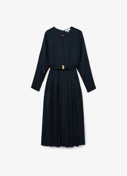 Reiss Dames Kea midi jurk met ceintuur en plooidetail in de kleur Donkerblauw