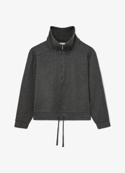 Reiss Dames Layla sweater van wol en lyocell met halve rits in de kleur Donkergrijs
