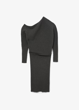 Reiss Dames Lara ribgebreide one shoulder midi jurk in de kleur Donkergrijs