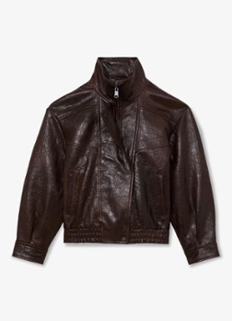 Reiss Dames Petra leren jack met structuur in de kleur Aubergine
