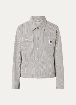 Carhartt WIP Dames Spijkerjas met opgestikte zakken en streepprint in de kleur Wit, maat: L