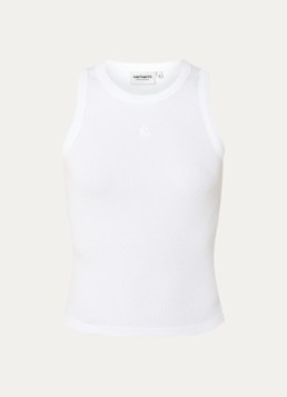 Carhartt WIP Dames Ribgebreide tanktop met logoborduring in de kleur Wit, maat: XS