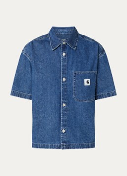 Carhartt WIP Dames Lovilia blouse van denim met borstzak en logo in de kleur Blauw, maat: S