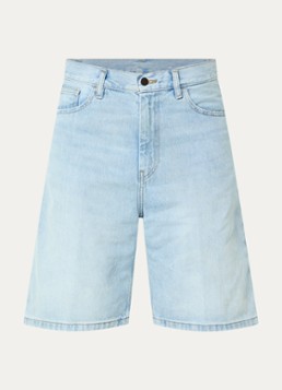 Carhartt WIP Dames Brandon high waist straight fit korte broek van denim in de kleur Lichtblauw, maat: L