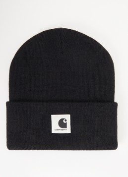 Carhartt WIP Dames Ashley fijngebreide muts met logo in de kleur Zwart, maat: ONE SIZE