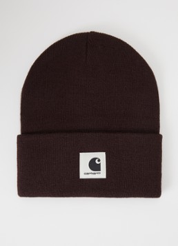 Carhartt WIP Dames Ashley fijngebreide muts met logo in de kleur Donkerbruin, maat: ONE SIZE