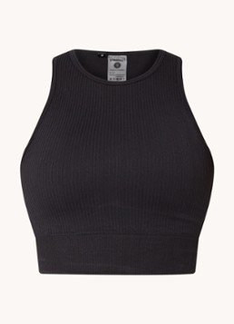 STRONGER Dames Embrace cropped trainingstop met ribstructuur in de kleur Zwart, maat: XS