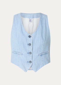 Liu Jo Dames Cropped gilet met krijtstreep en V-hals in de kleur Indigo
