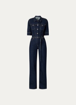 Liu Jo Dames Flared fit jumpsuit van denim met strass in de kleur Indigo
