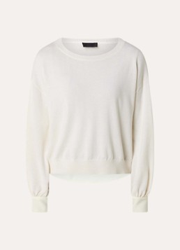 Liu Jo Dames Fijngebreide pullover van wol met ronde hals in de kleur Gebroken wit