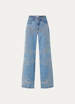 Liu Jo Dames High waist wide leg jeans met borduring in de kleur Indigo
