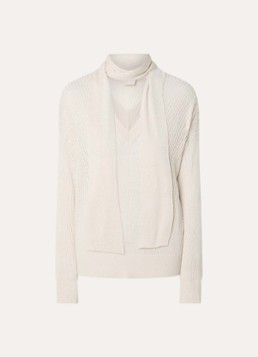 Liu Jo Dames Ribgebreide pullover met sjaalkraag en lurex in de kleur Creme