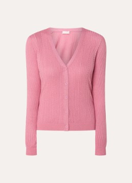 Liu Jo Dames Ribgebreid vest met lurex en V-hals in de kleur Koraalroze