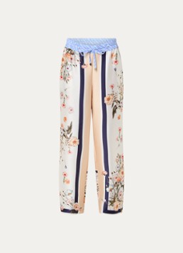 Liu Jo Dames High waist loose fit broek van satijn met bloemenprint in de kleur Beige