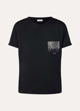 Liu Jo Dames T-shirt met borstzak en strass in de kleur Zwart