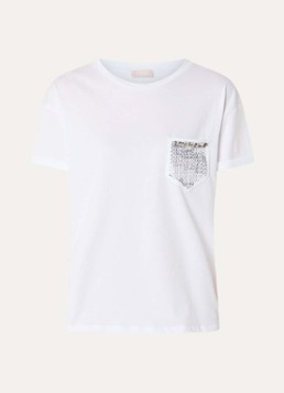 Liu Jo Dames T-shirt met borstzak en strass in de kleur Wit