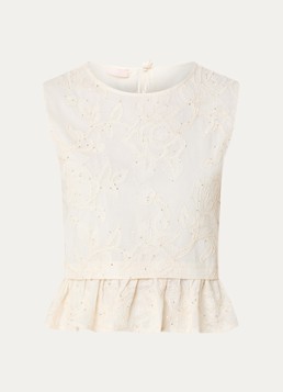 Liu Jo Dames Mouwloze top met bloemborduring en volant in de kleur Creme